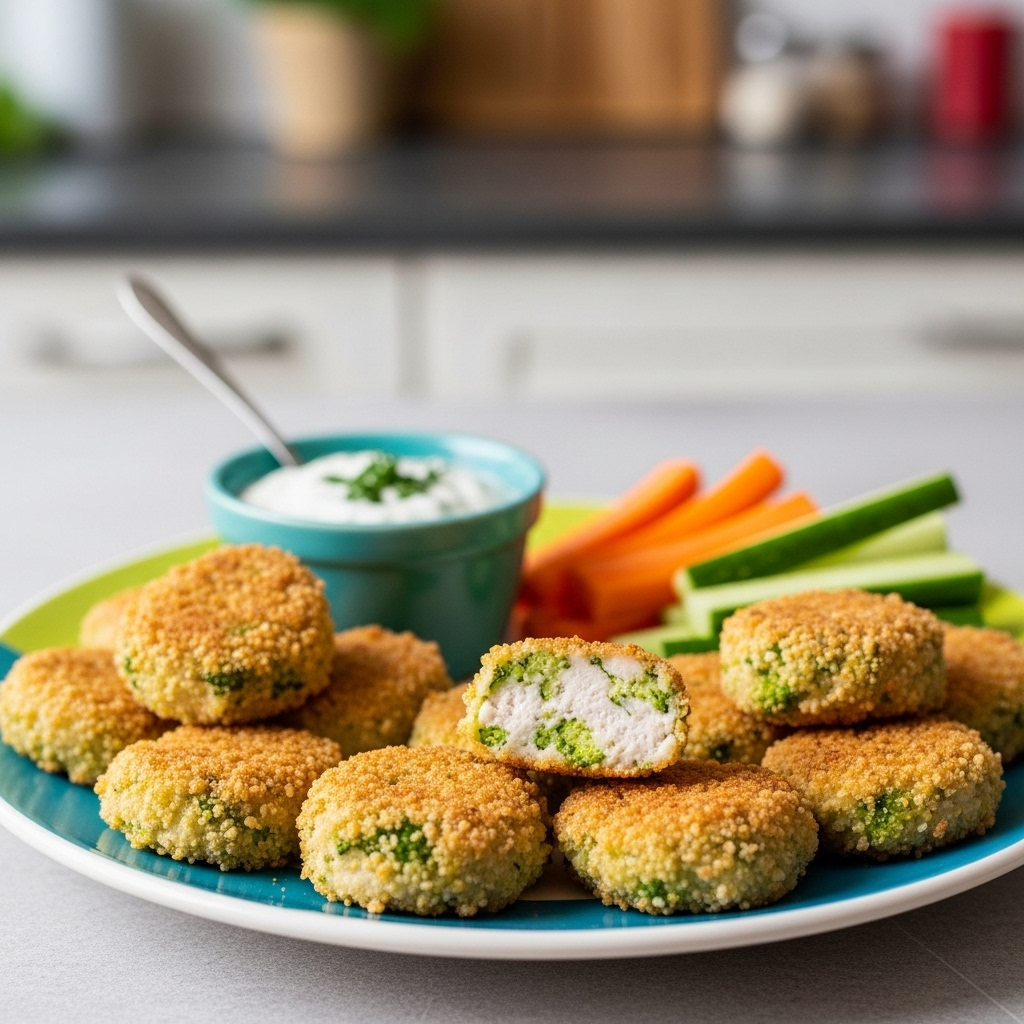 Nuggets de frango caseiros com brócolis picado: crocantes, saudáveis e perfeitos para crianças